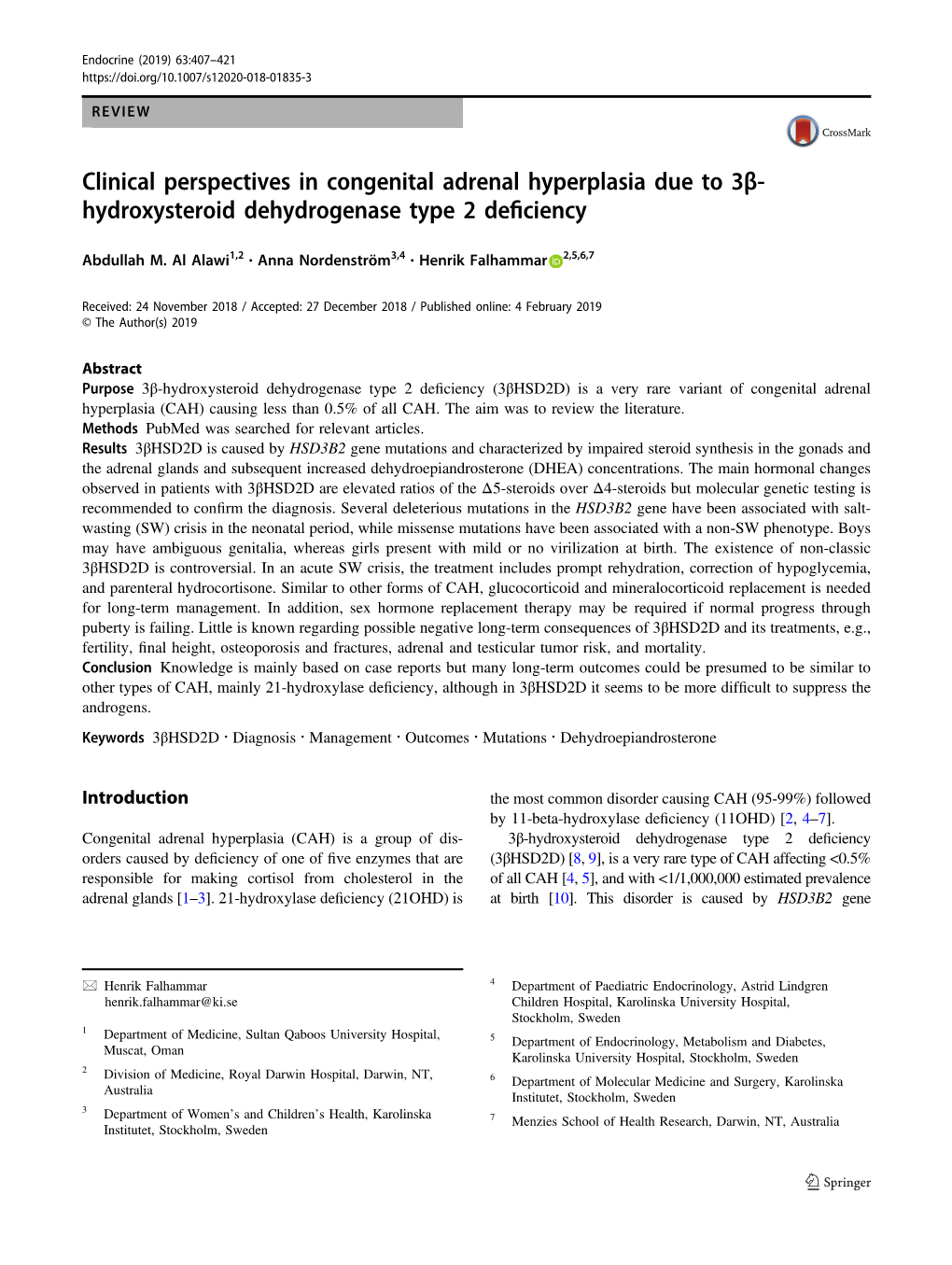 Clinical Perspectives in Congenital Adrenal Hyperplasia Due to 3Β- Hydroxysteroid Dehydrogenase Type 2 Deﬁciency