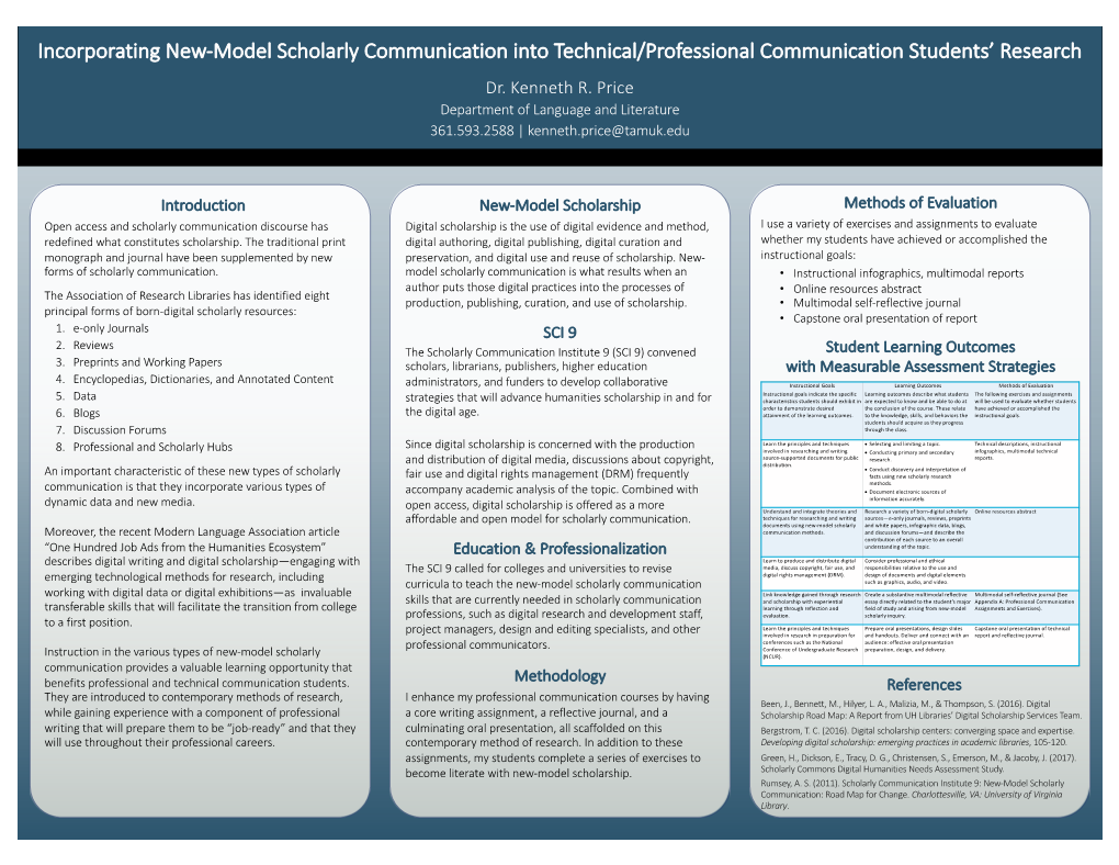 Incorporating New-Model Scholarly Communication Into Technical/Professional Communication Students’ Research Dr