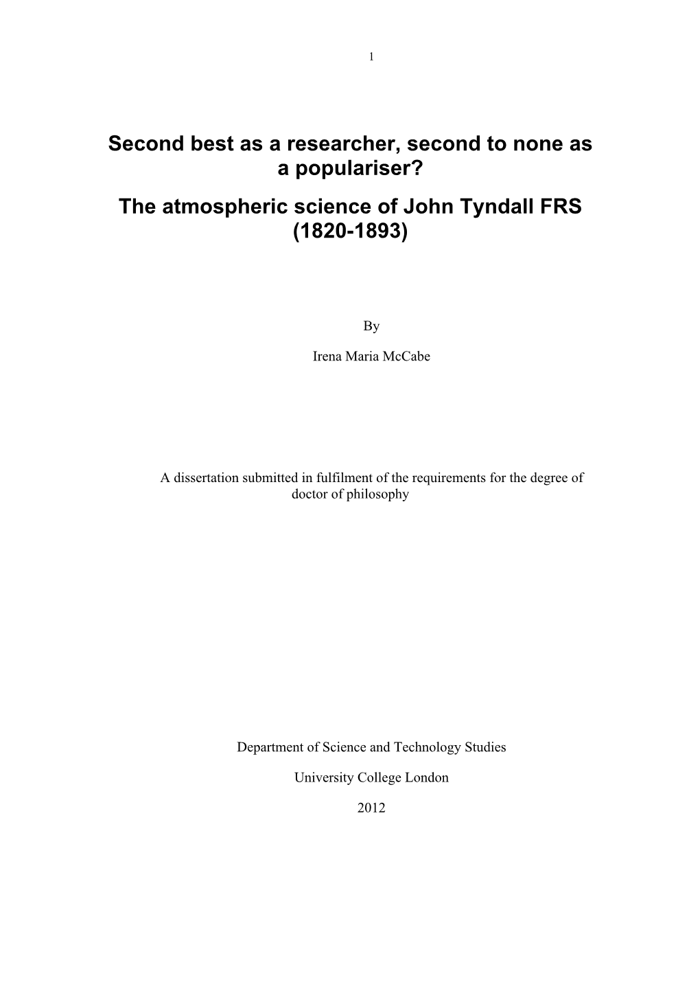 The Atmospheric Science of John Tyndall FRS (1820-1893)