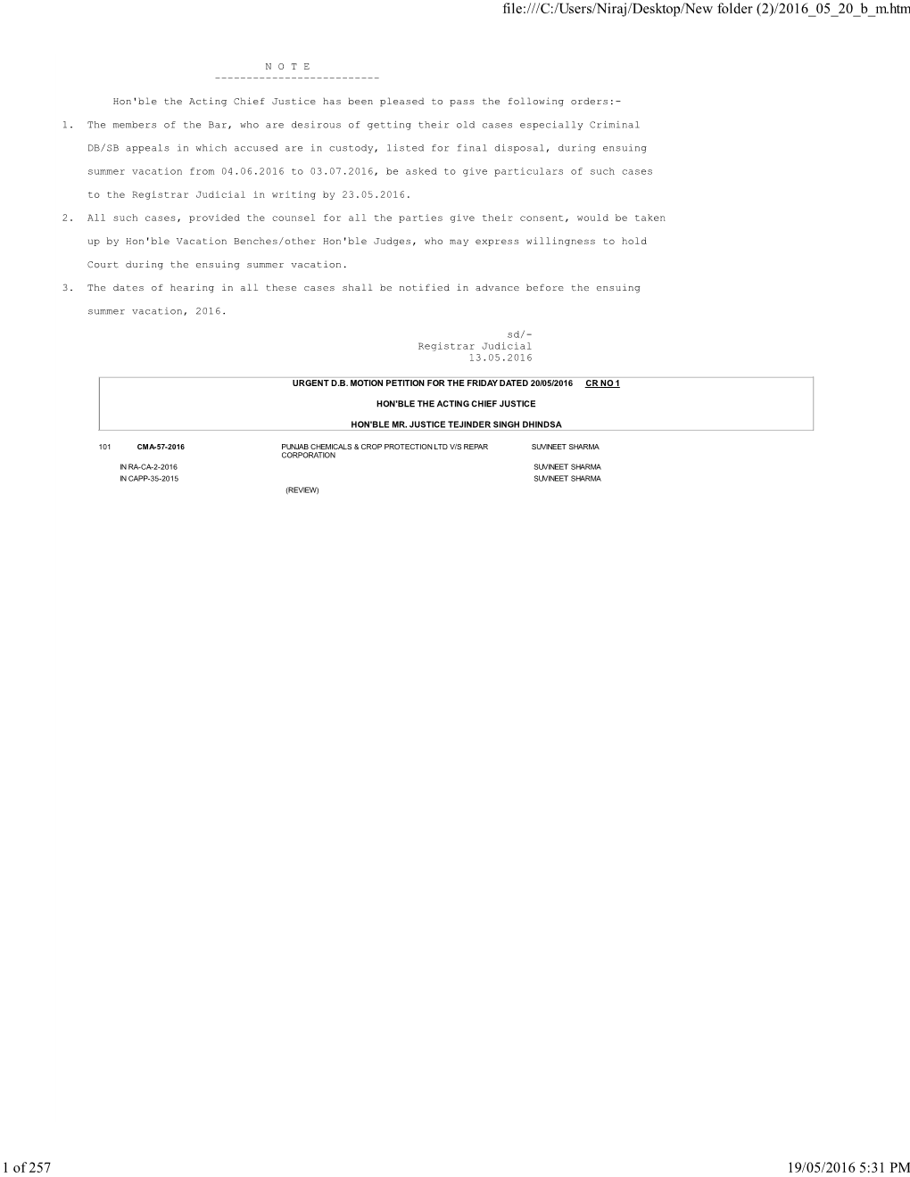 Note After Urgent Cases First Bail Matters (Anticipatory/Regular Bails/ & Suspension of Sentence Matters) and Thereafter Compromise Cases Will Be Taken up First