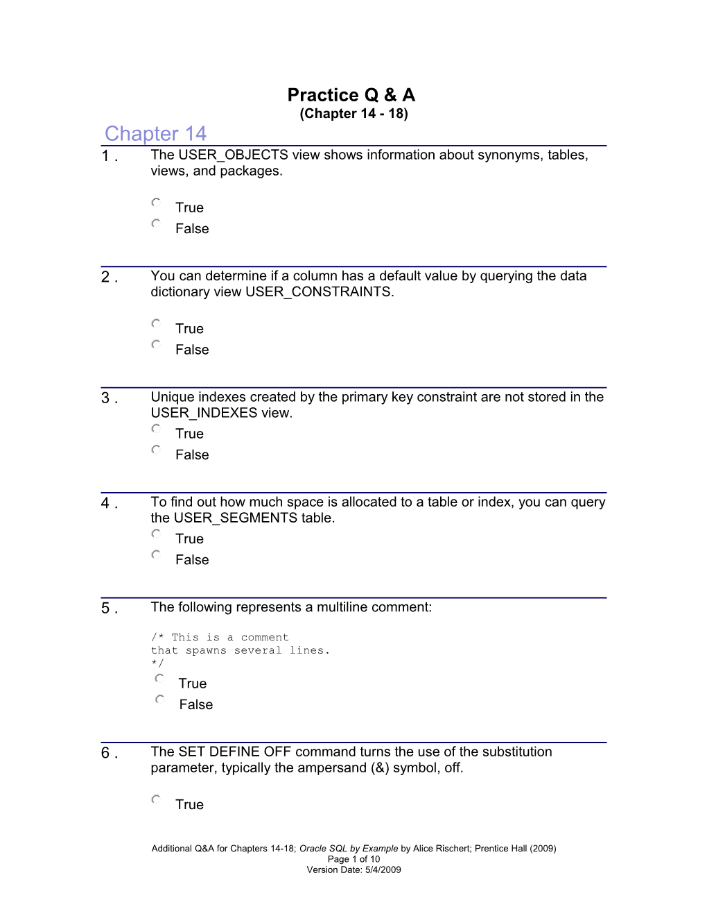 Practice Q & a (Chapter 14 - 18)