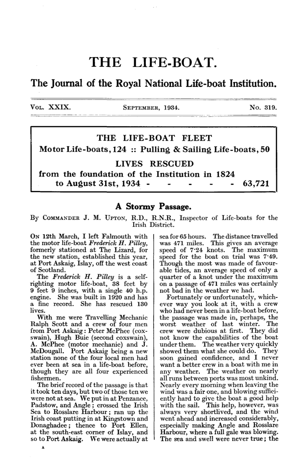 THE LIFE-BOAT. the Journal of the Royal National Life-Boat Institution