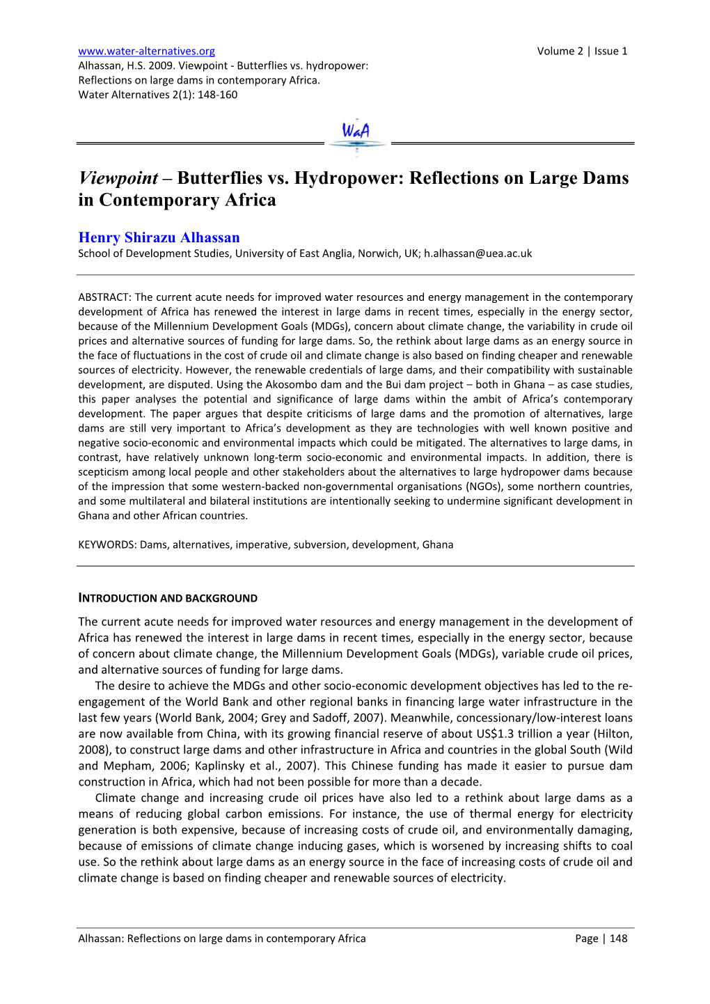 Butterflies Vs. Hydropower: Reflections on Large Dams in Contemporary Africa