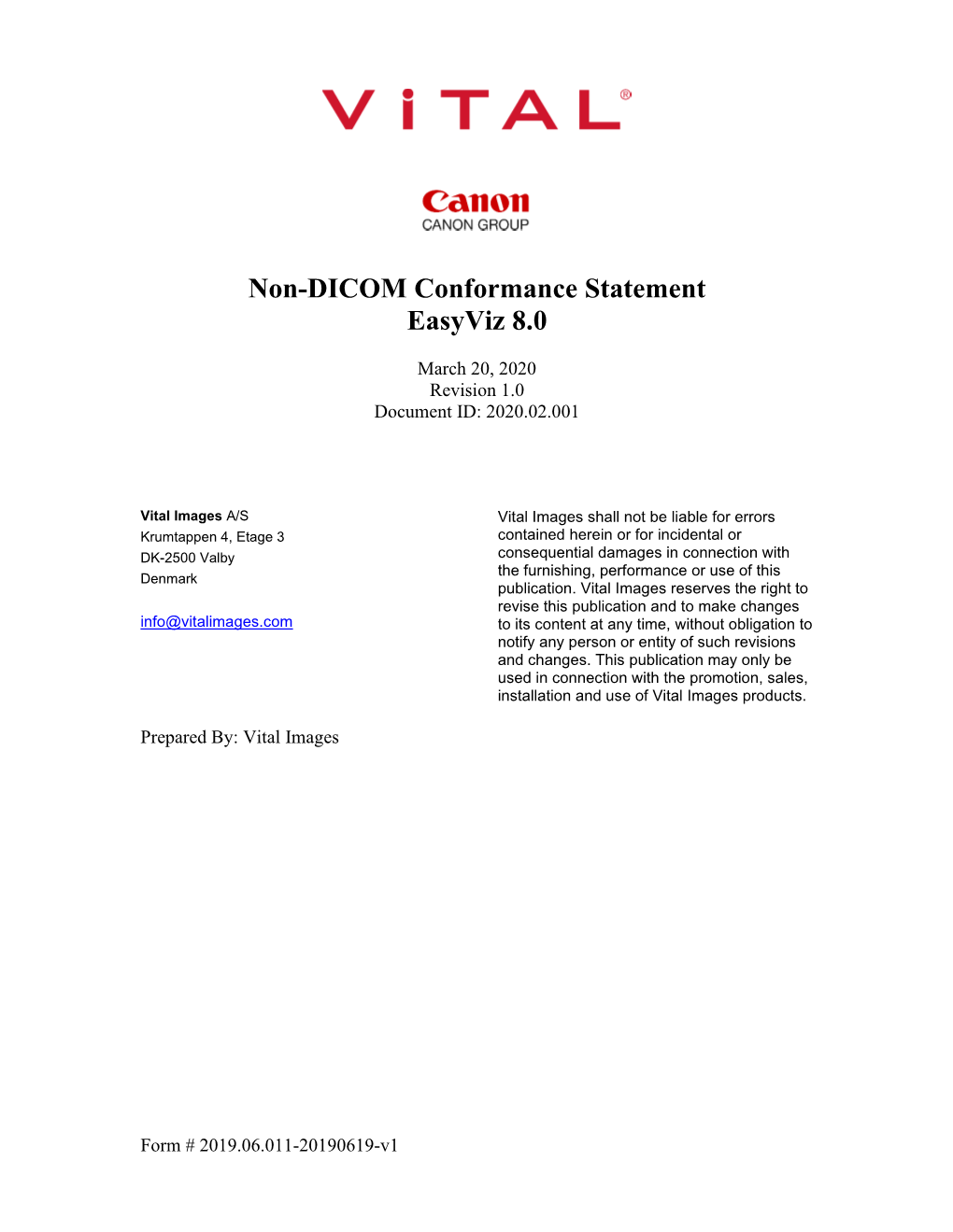 Non-DICOM Conformance Statement Easyviz 8.0