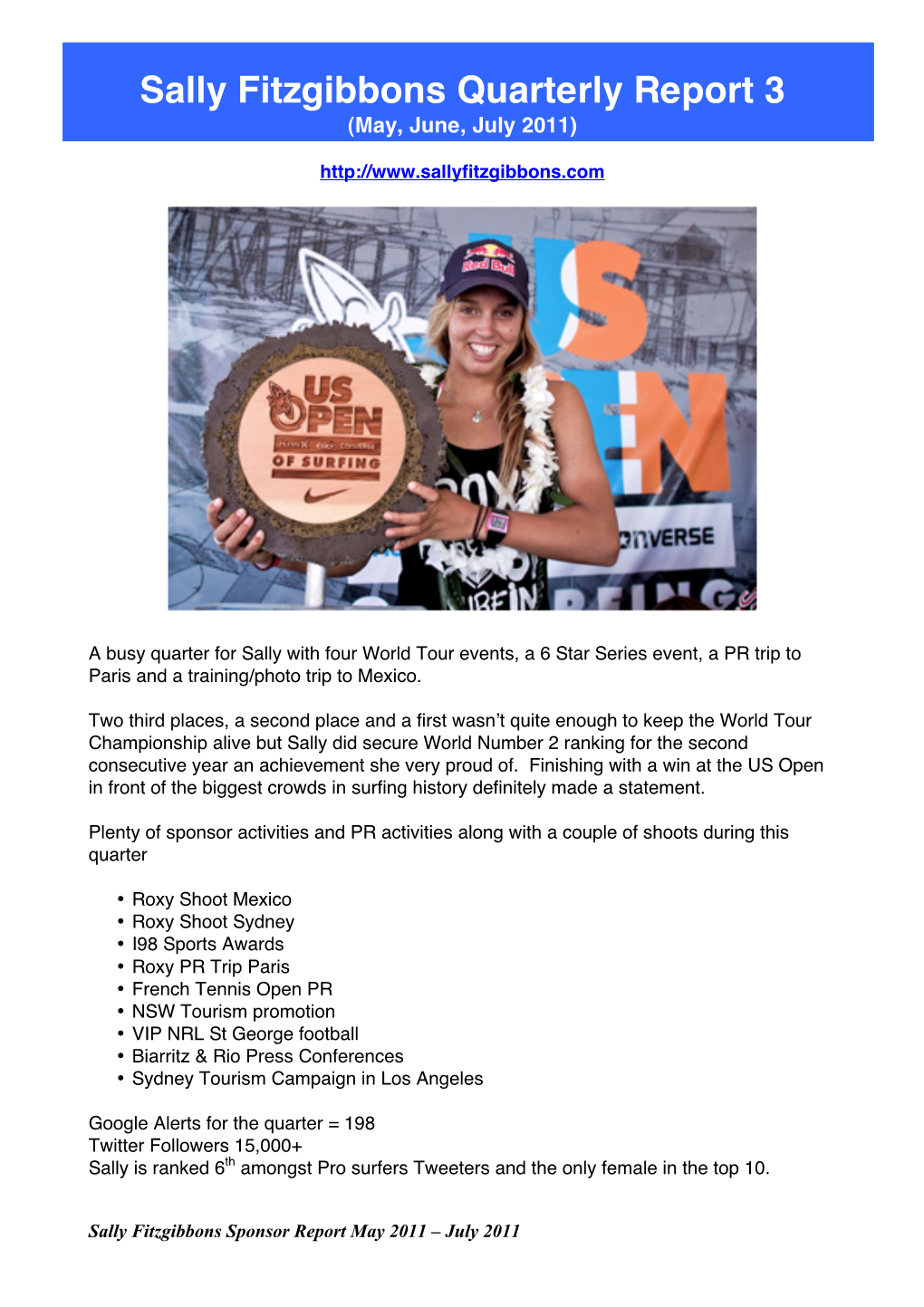 Sally Fitzgibbons 3Rd Quarterly Report 2011