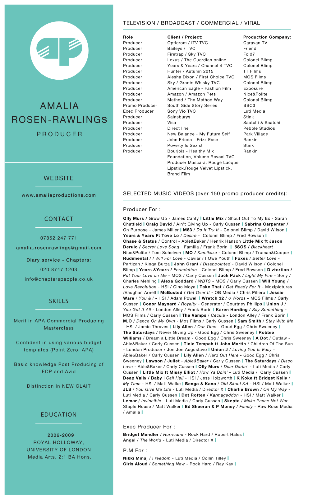 Amalia Rosen-Rawlingss CV 2016