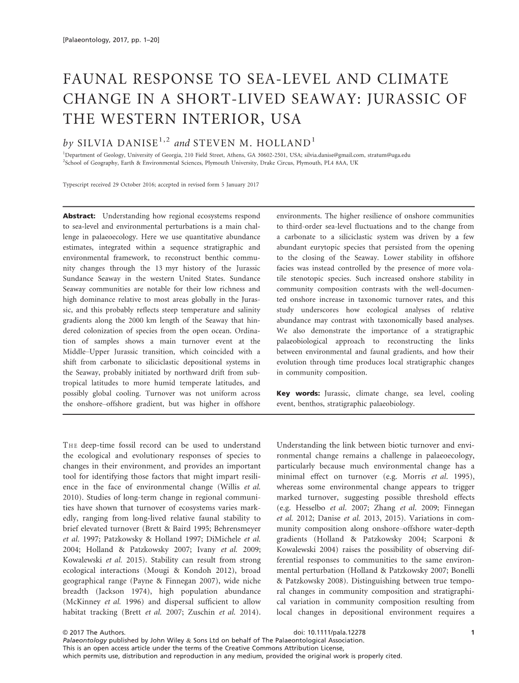 LIVED SEAWAY: JURASSIC of the WESTERN INTERIOR, USA by SILVIA DANISE1,2 and STEVEN M