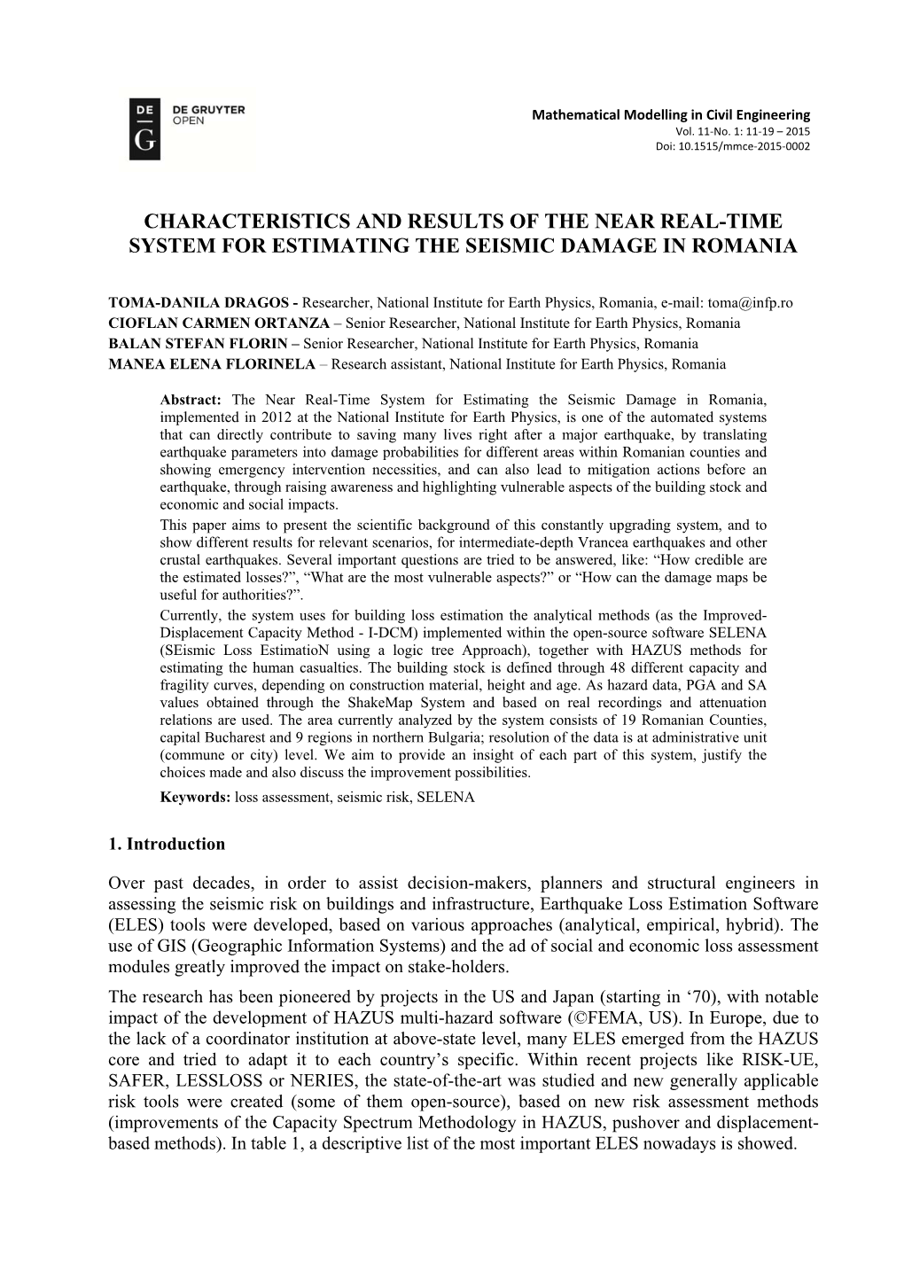 Characteristics and Results of the Near Real-Time System for Estimating the Seismic Damage in Romania