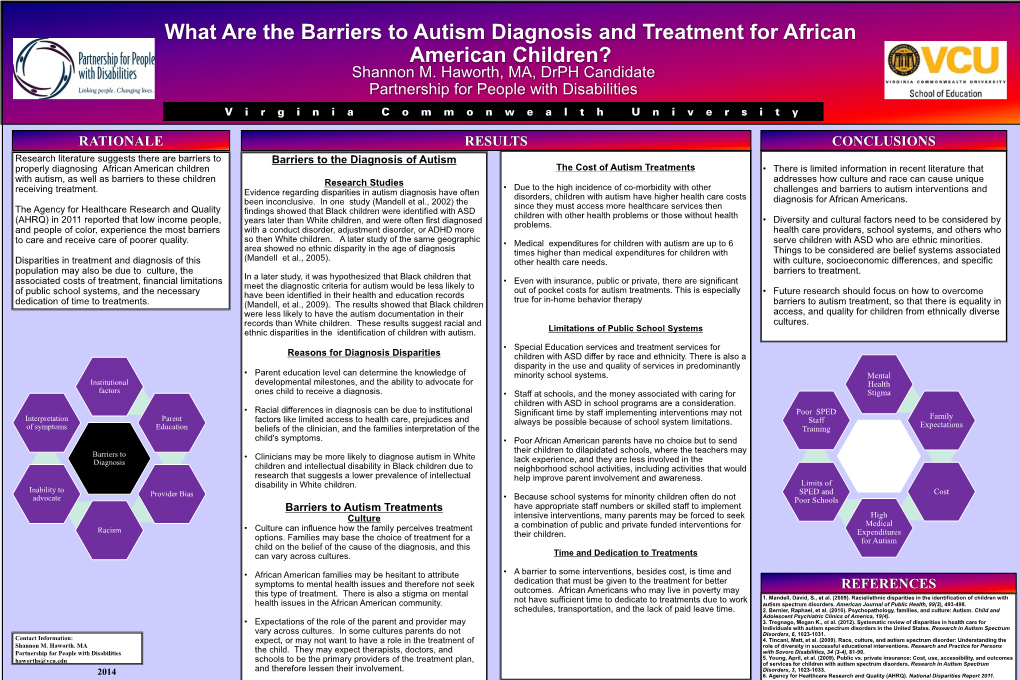 What Are the Barriers to Autism Diagnosis and Treatment for African American Children? Shannon M