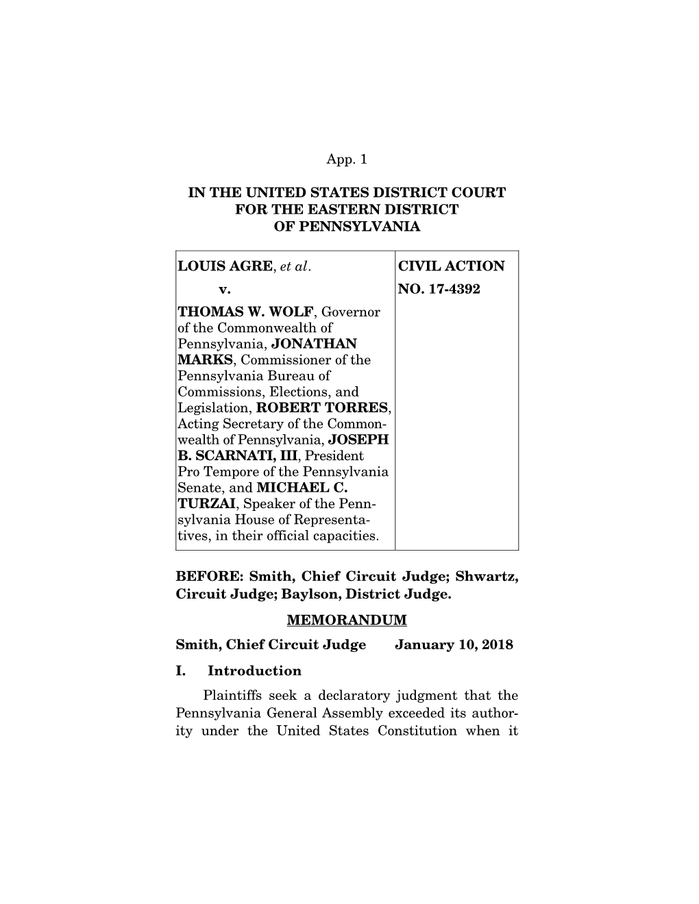 App. 1 in the UNITED STATES DISTRICT COURT for THE