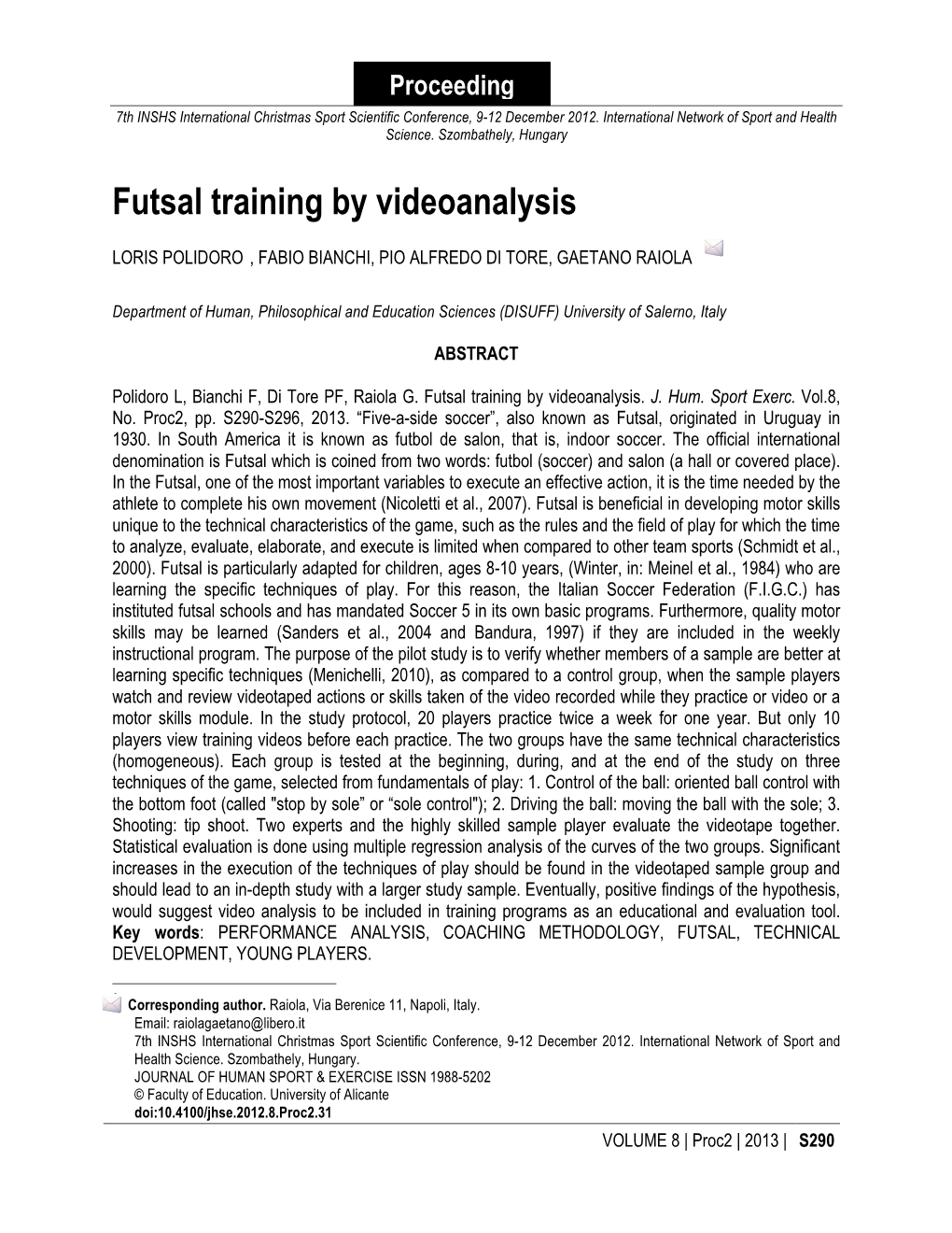 Futsal Training by Videoanalysis