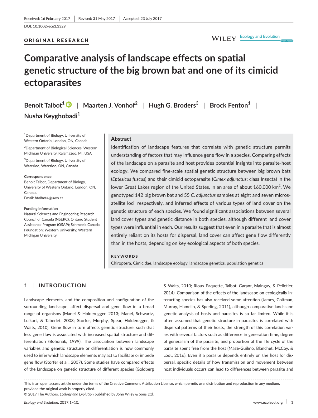 Comparative Analysis of Landscape Effects on Spatial Genetic Structure of the Big Brown Bat and One of Its Cimicid Ectoparasites