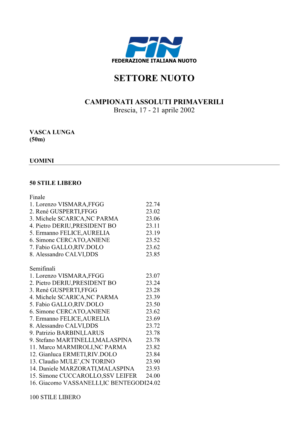 Settore Nuoto