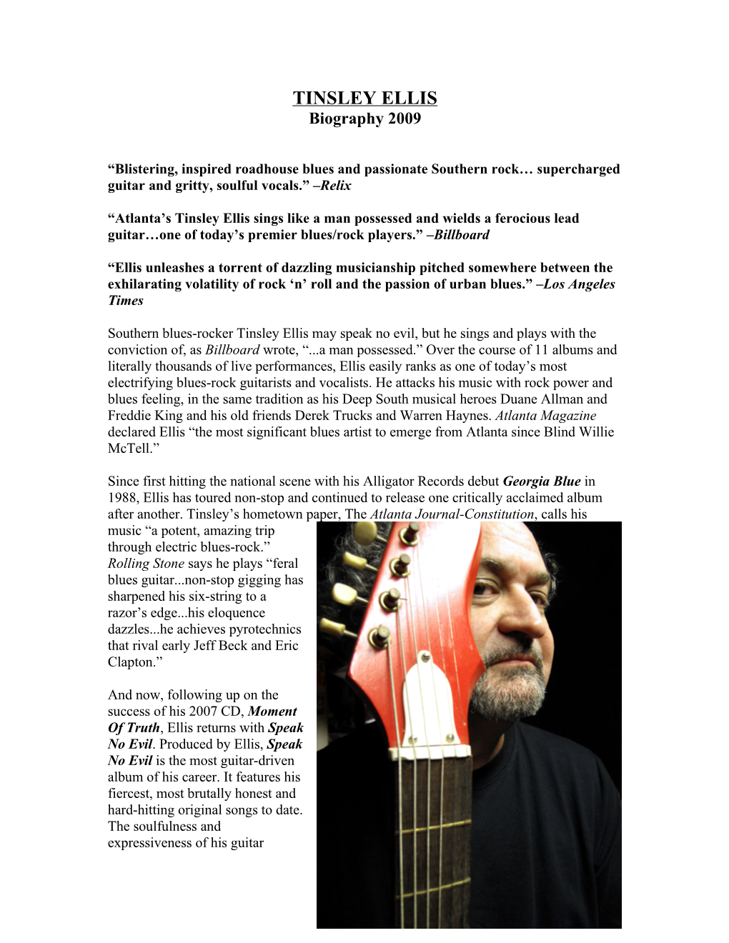 TINSLEY ELLIS Biography 2009