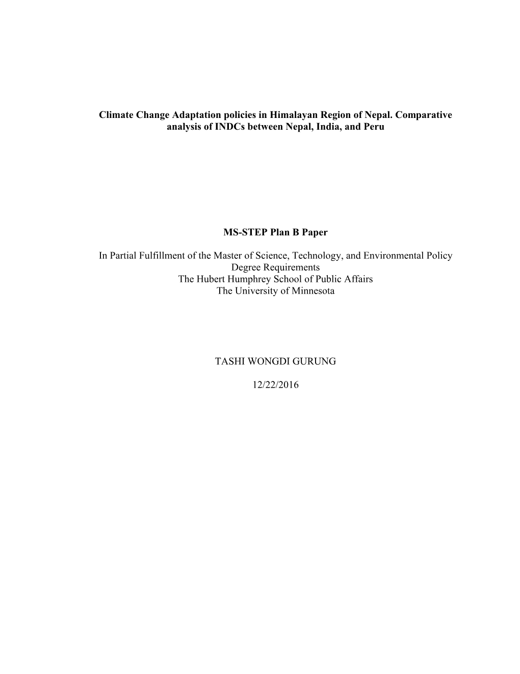 Climate Change Adaptation Policies in Himalayan Region of Nepal
