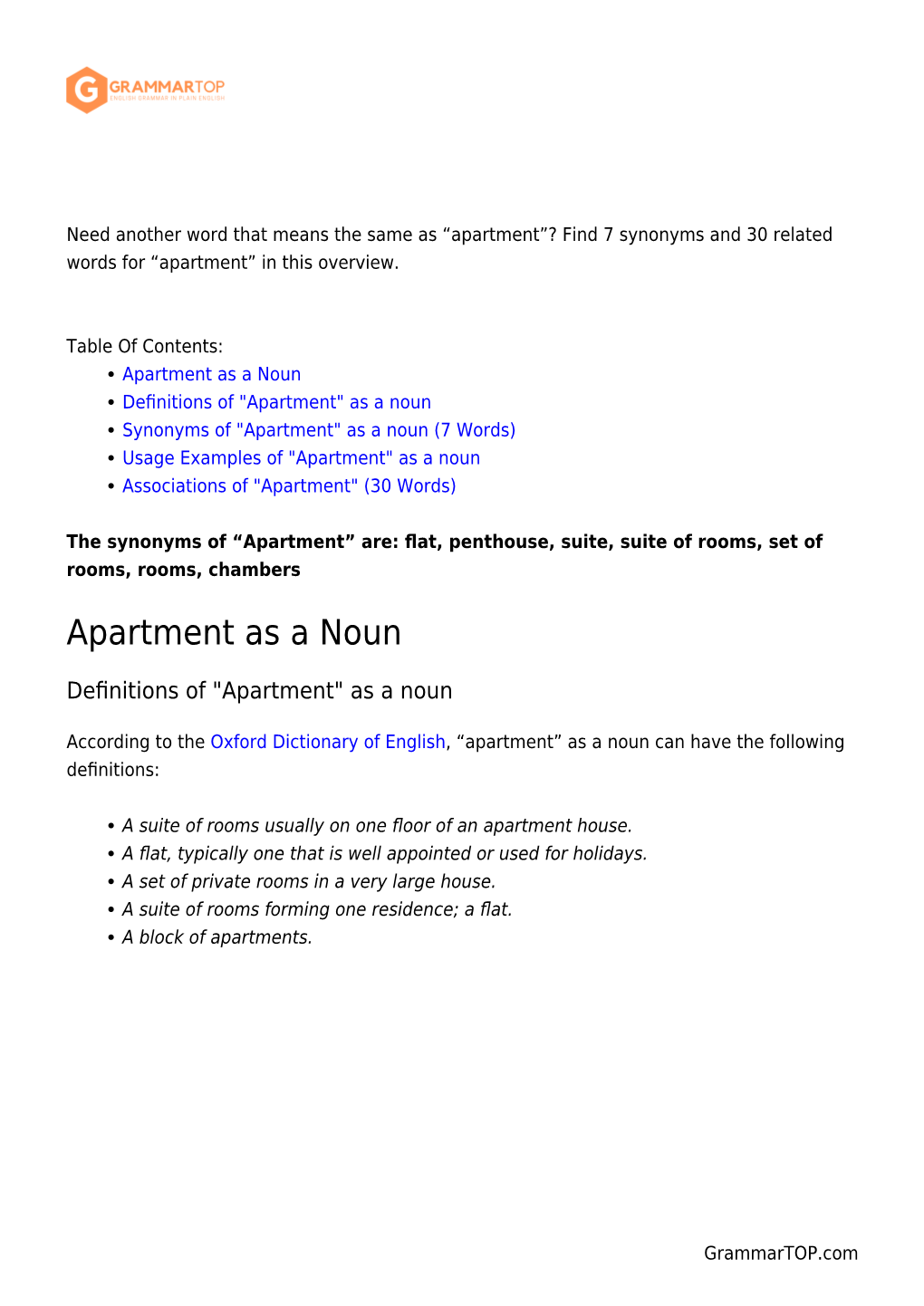 Apartment”? Find 7 Synonyms and 30 Related Words for “Apartment” in This Overview