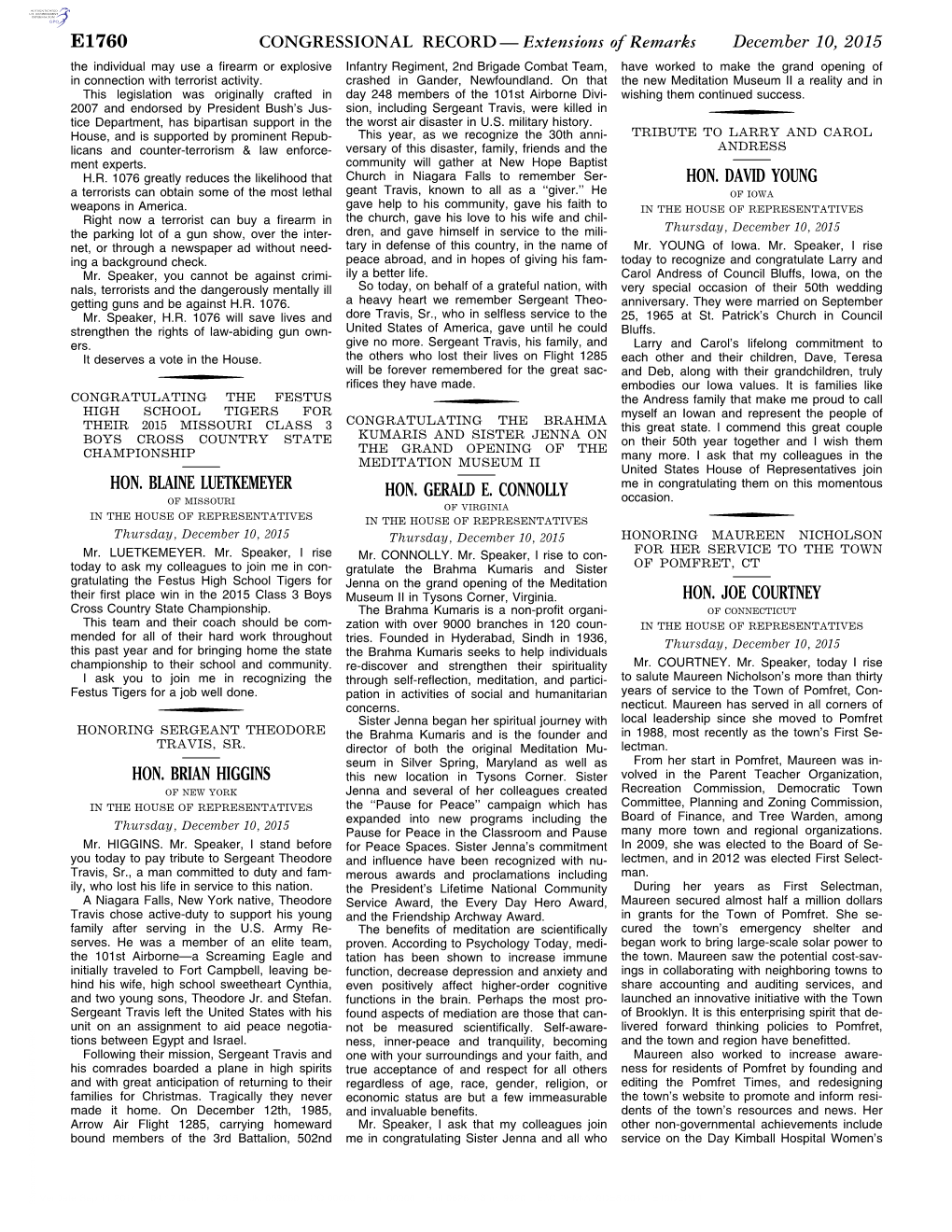 CONGRESSIONAL RECORD— Extensions of Remarks E1760 HON. BLAINE LUETKEMEYER HON. BRIAN HIGGINS HON. GERALD E. CONNOLLY HON. DAVI