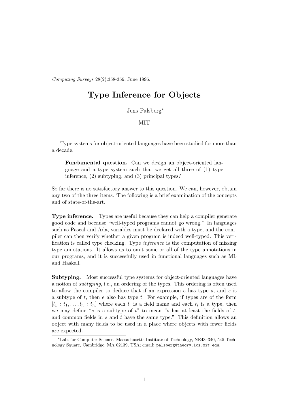 Type Inference for Objects