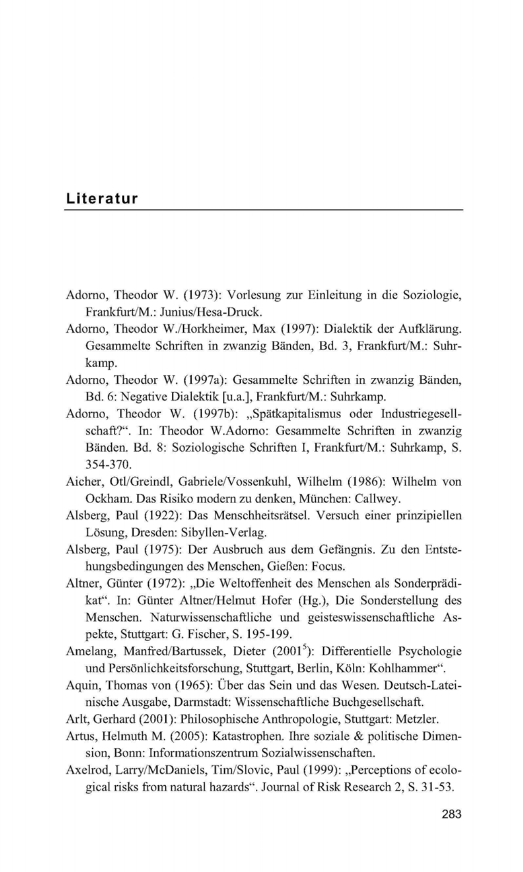 Adomo, Theodor W.(1973): Vorlesung Zur Einleitung in Die Soziologie