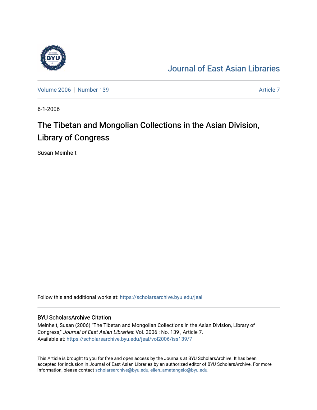 The Tibetan and Mongolian Collections in the Asian Division, Library of Congress