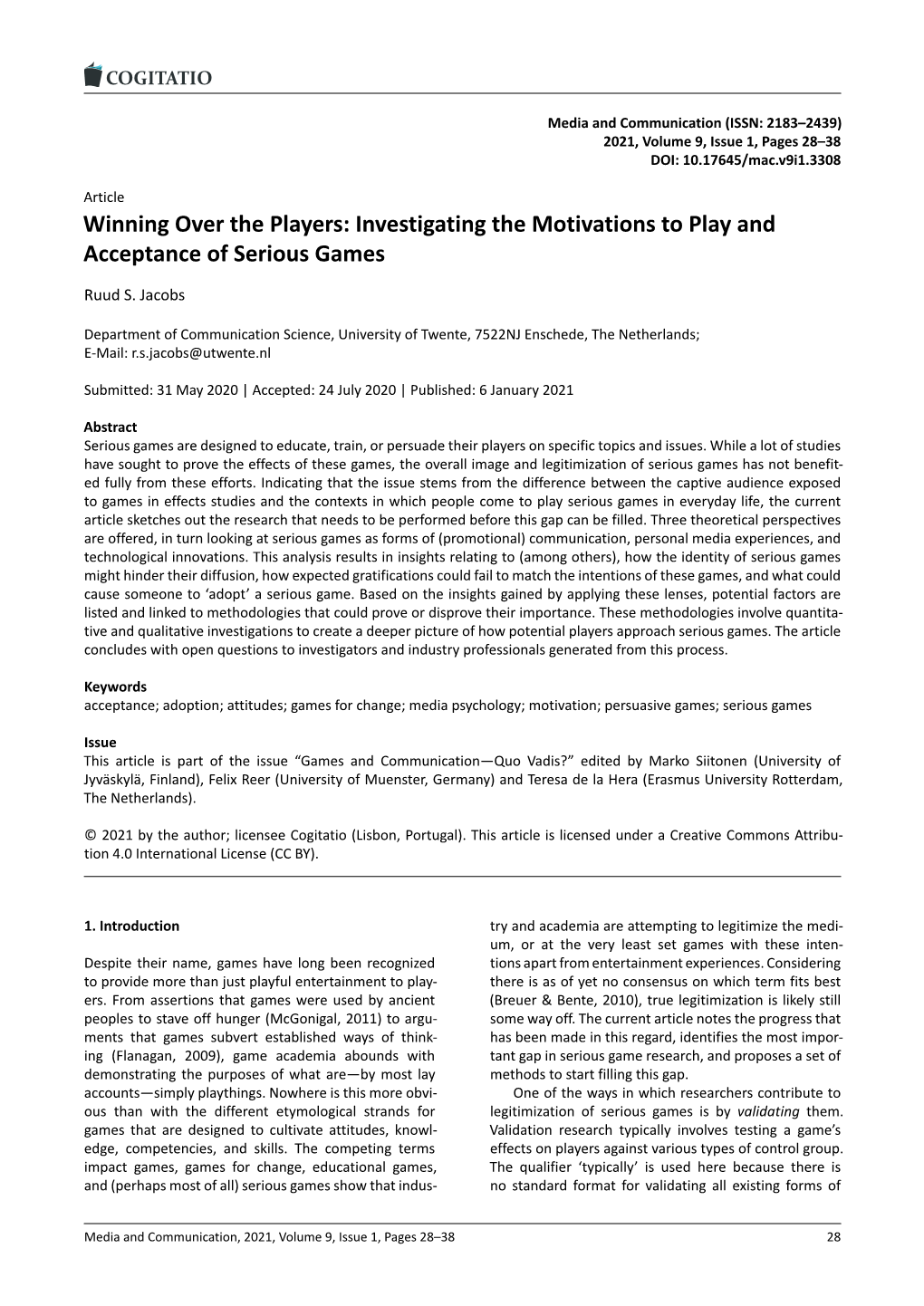 Investigating the Motivations to Play and Acceptance of Serious Games