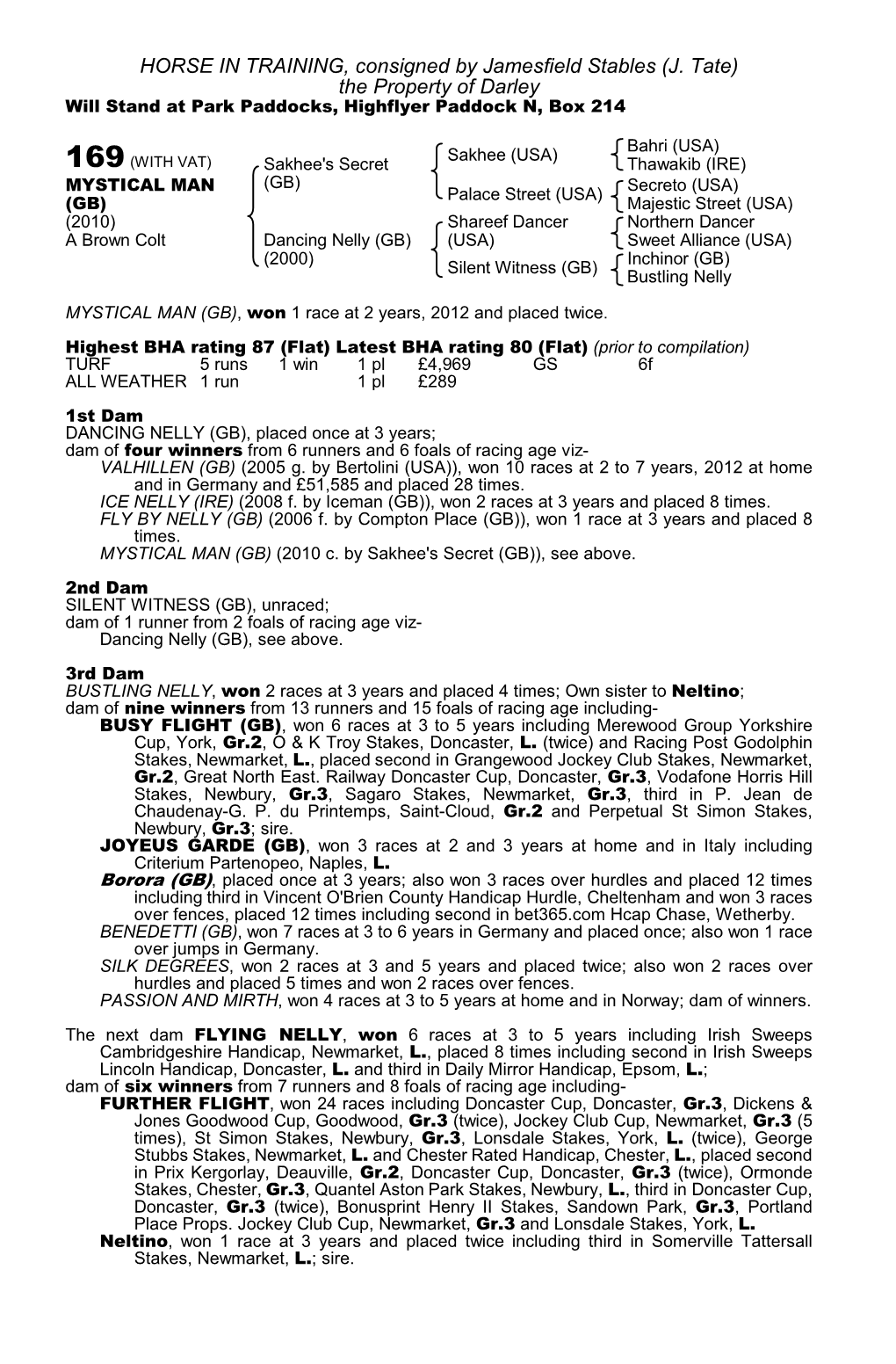 HORSE in TRAINING, Consigned by Jamesfield Stables (J. Tate) the Property of Darley Will Stand at Park Paddocks, Highflyer Paddock N, Box 214