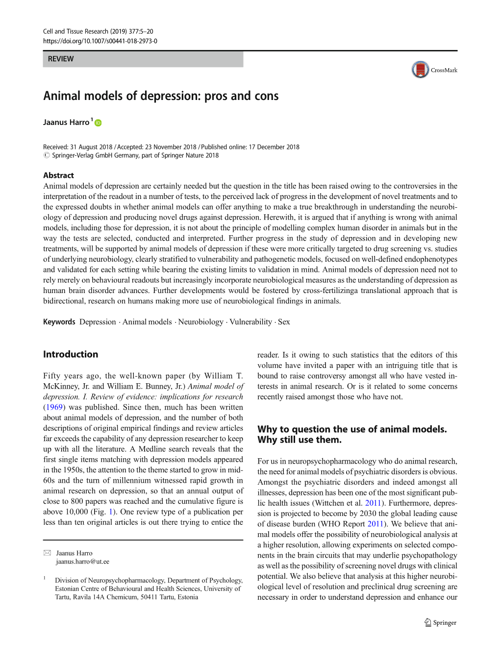 Animal Models of Depression: Pros and Cons