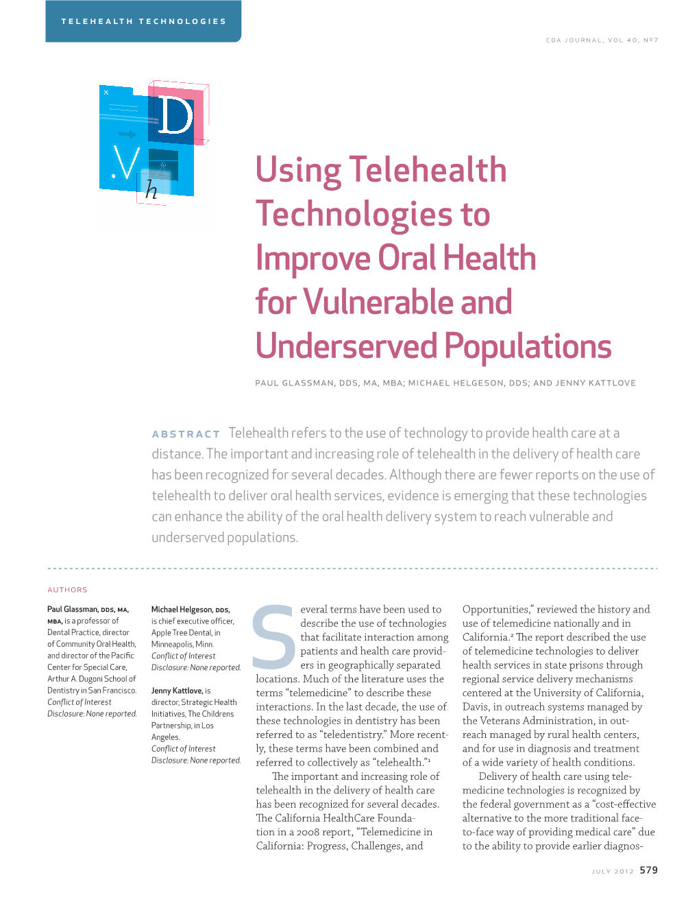 Using Telehealth Technologies to Improve Oral Health for Vulnerable