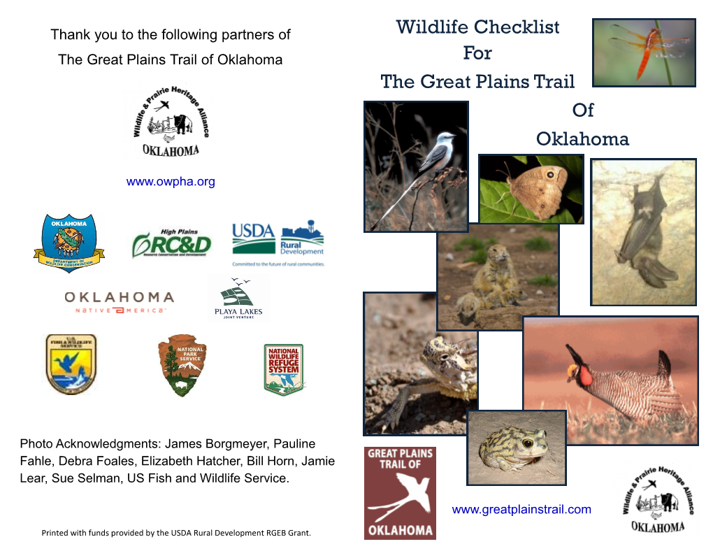 Wildlife Checklist for the Great Plains Trail of Oklahoma