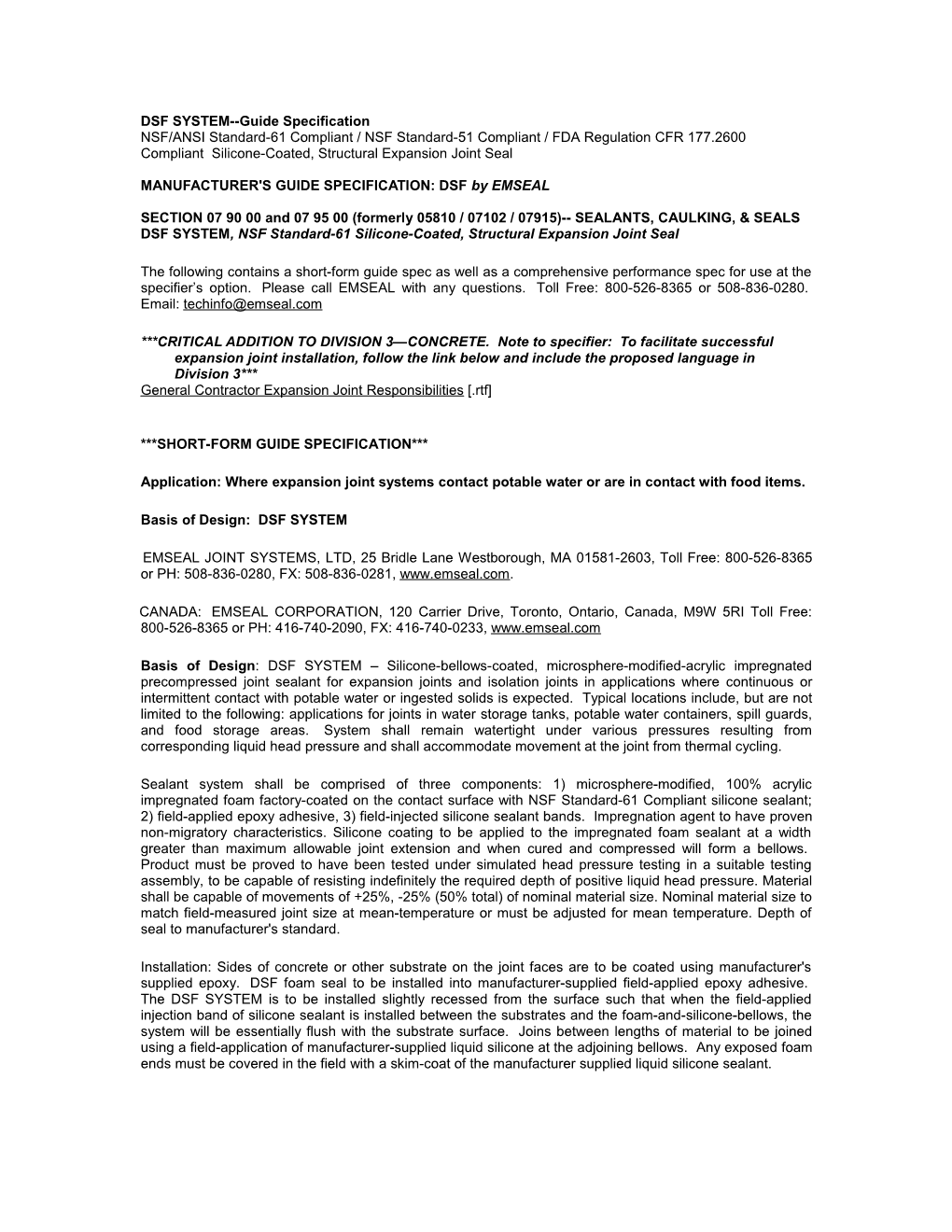 CHEMSEAL+5 Guide Specification