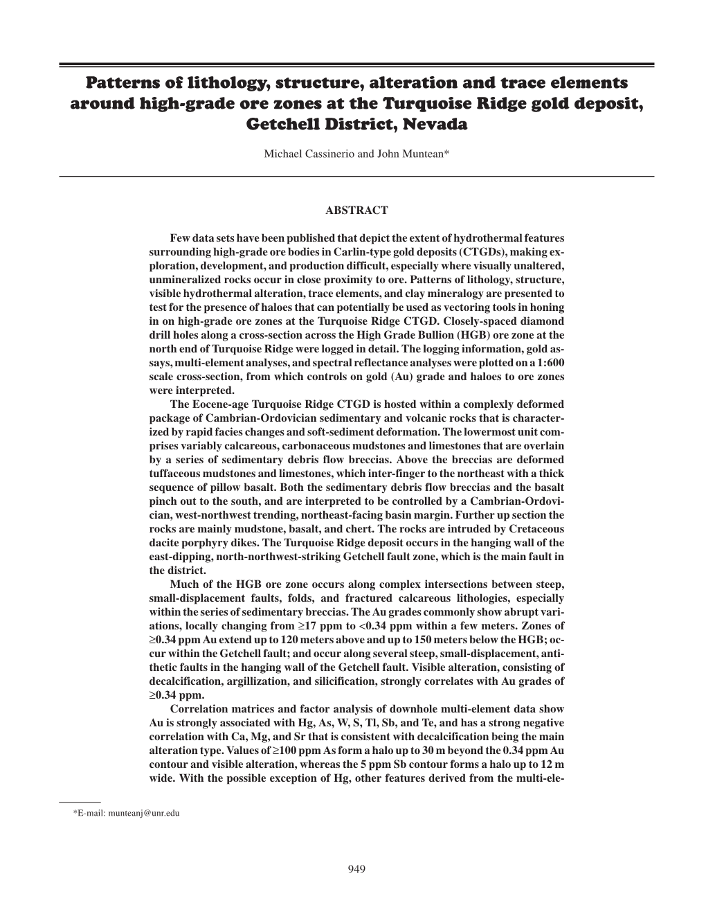 Patterns of Lithology, Structure, Alteration and Trace Elements