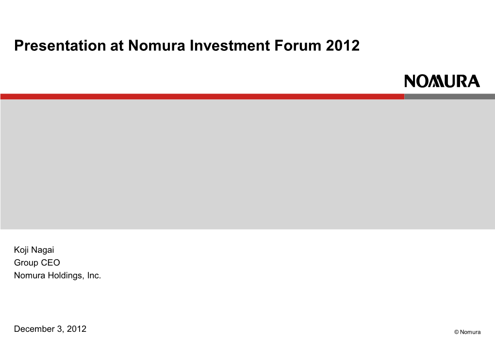 Nomura Holdings Presentation at Nomura Investment Forum 2012