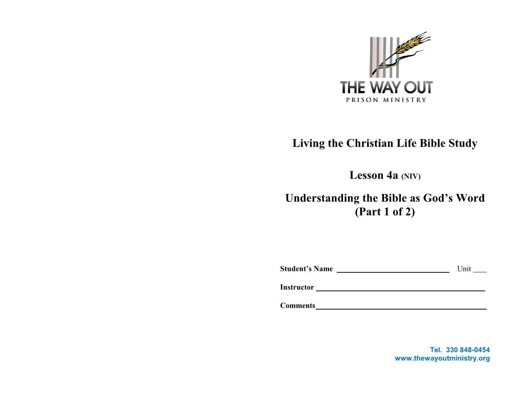 Living the Christian Life Bible Study Lesson 4A (NIV) Understanding The