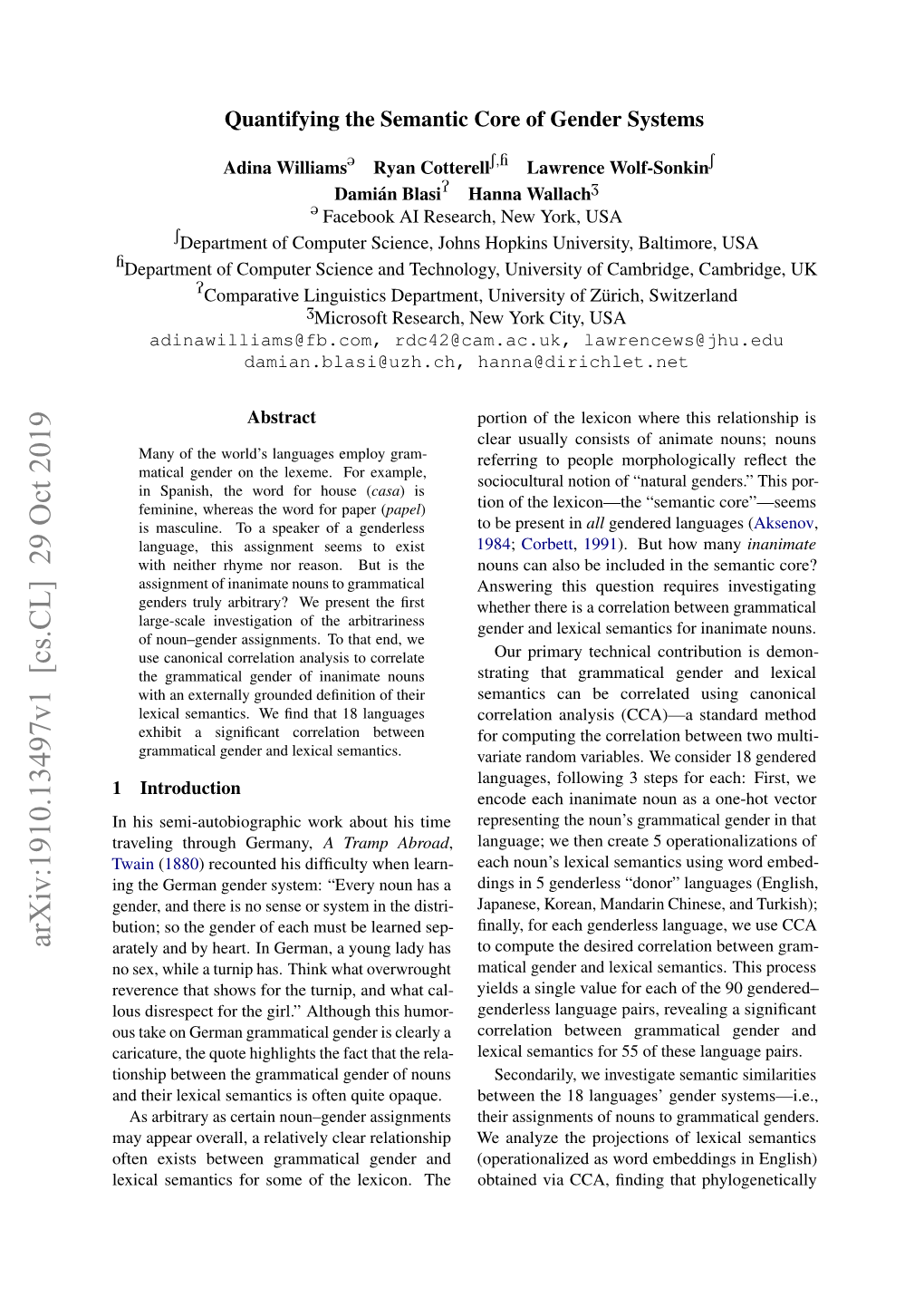 Quantifying the Semantic Core of Gender Systems