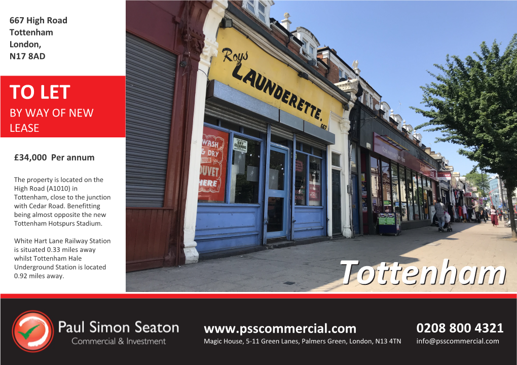 Tottenham London, N17 8AD to LET by WAY of NEW LEASE