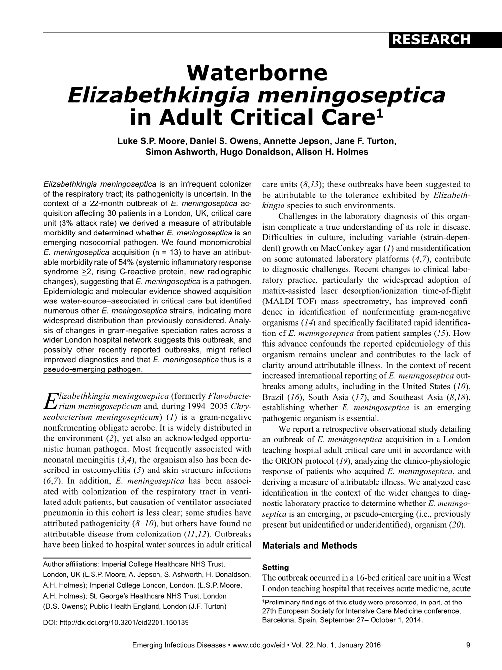 Waterborne Elizabethkingia Meningoseptica in Adult Critical Care1 Luke S.P