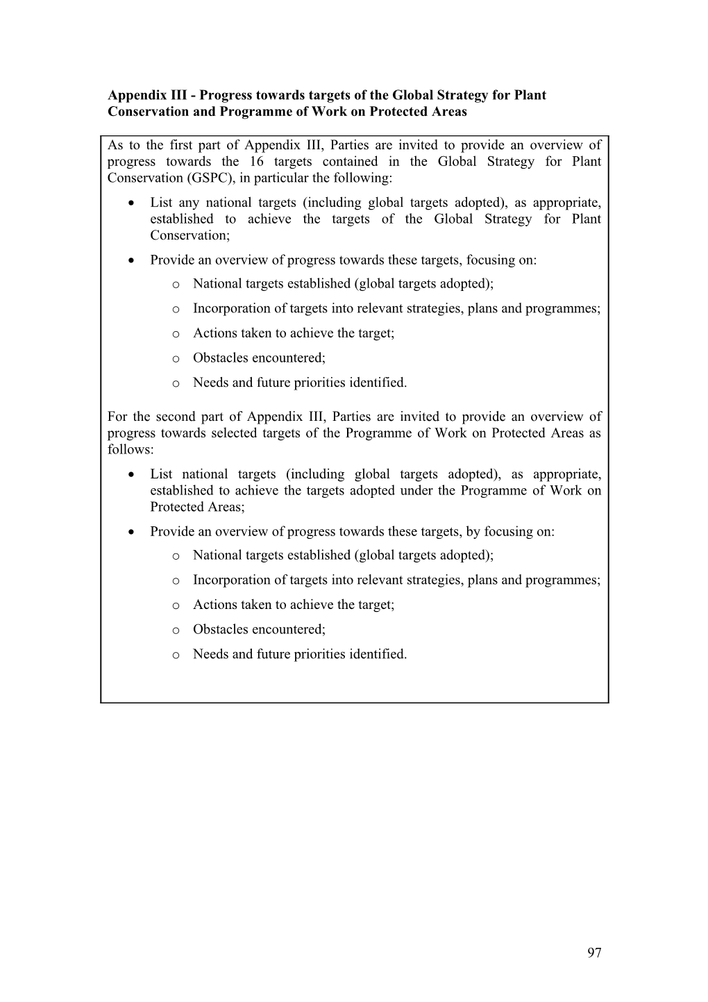 Appendix III - Progress Towards Targets of the Global Strategy for Plant Conservation And