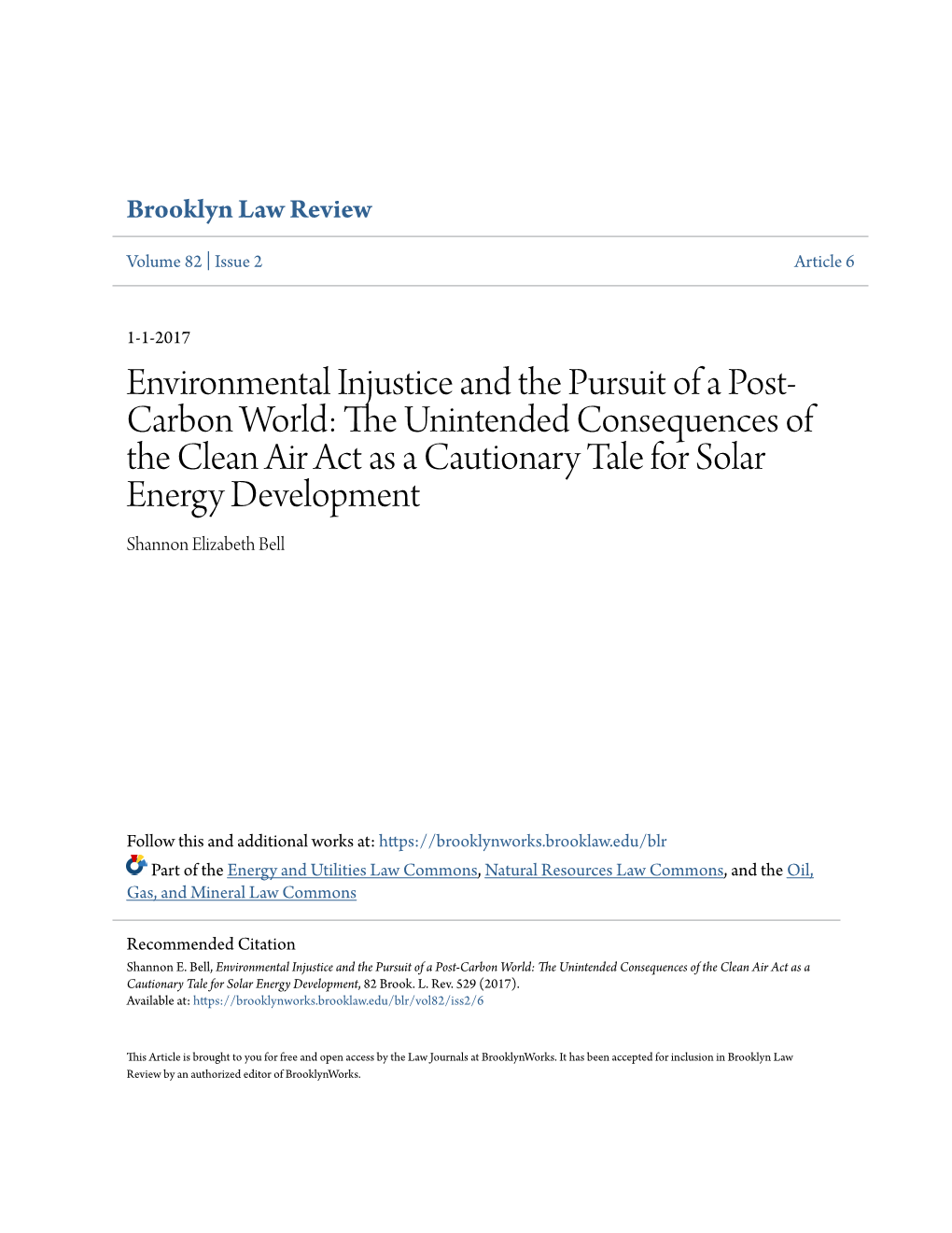 Environmental Injustice and the Pursuit of a Post-Carbon World