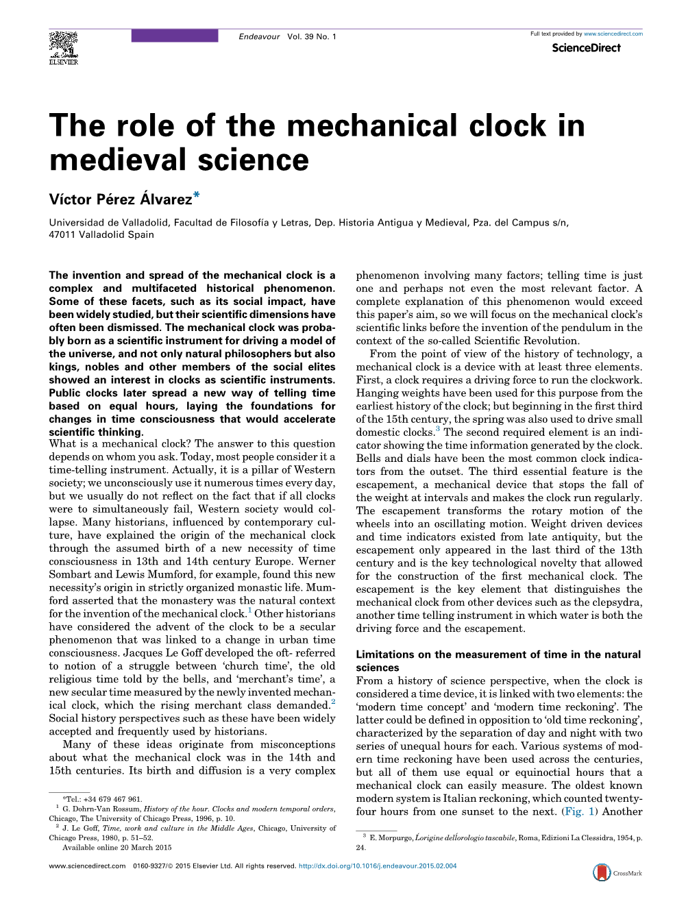 The Role of the Mechanical Clock in Medieval Science