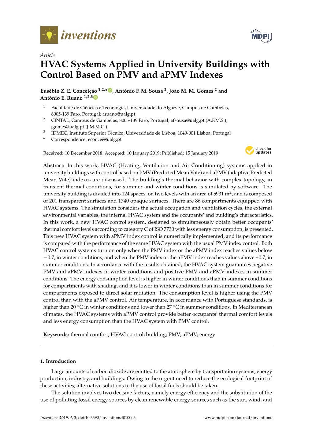 HVAC Systems Applied in University Buildings with Control Based on PMV and Apmv Indexes