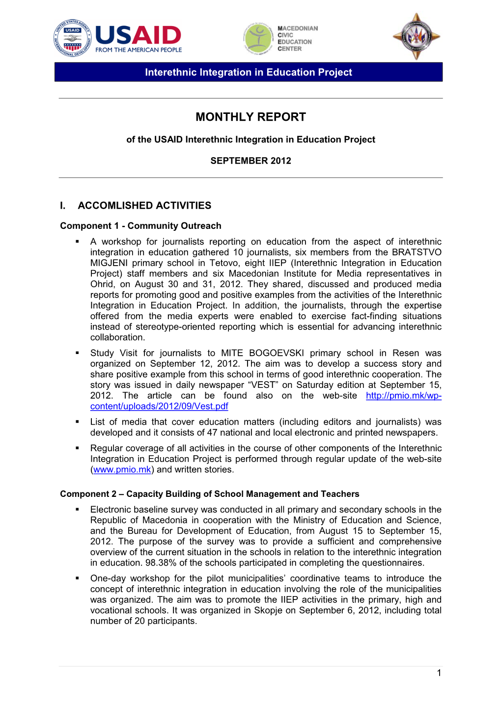 Outline for IIEP Work Plan 2011-12