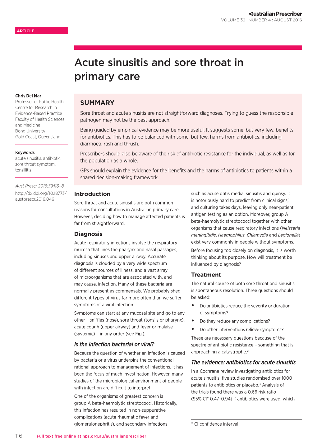 Acute Sinusitis and Sore Throat in Primary Care
