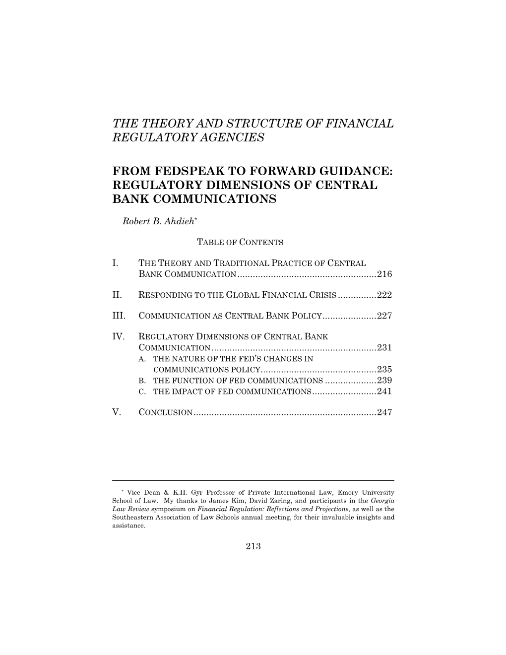 The Theory and Structure of Financial Regulatory Agencies