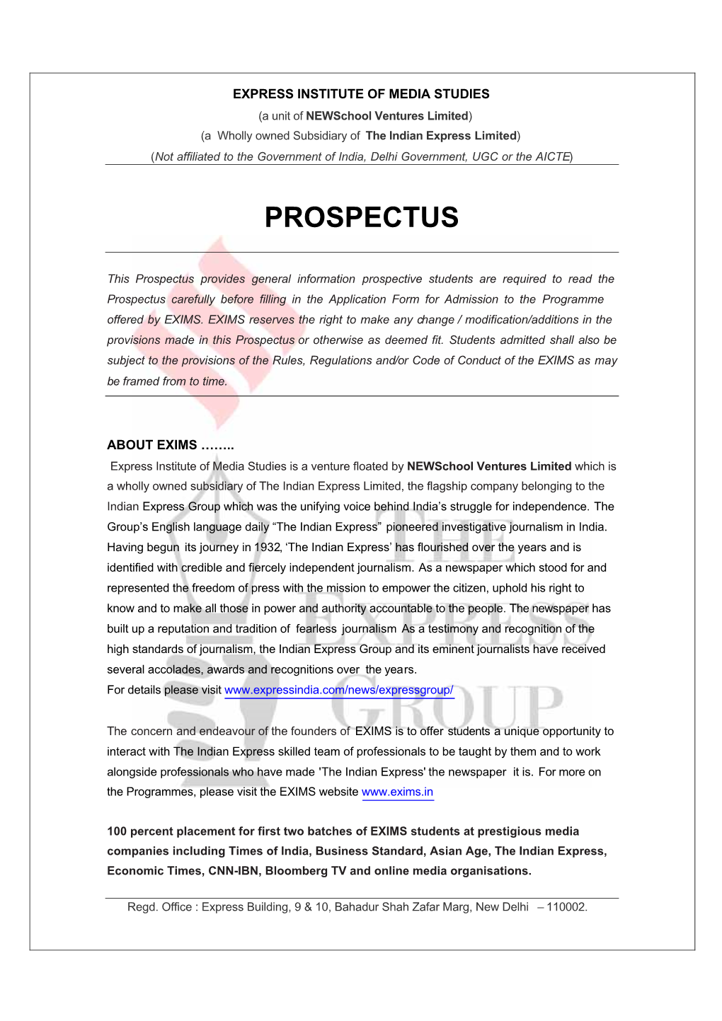 Indian Express Journalism Program Prospectus.Pdf