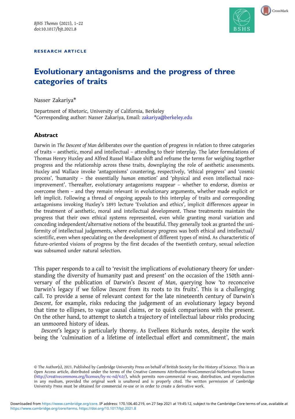 Evolutionary Antagonisms and the Progress of Three Categories of Traits