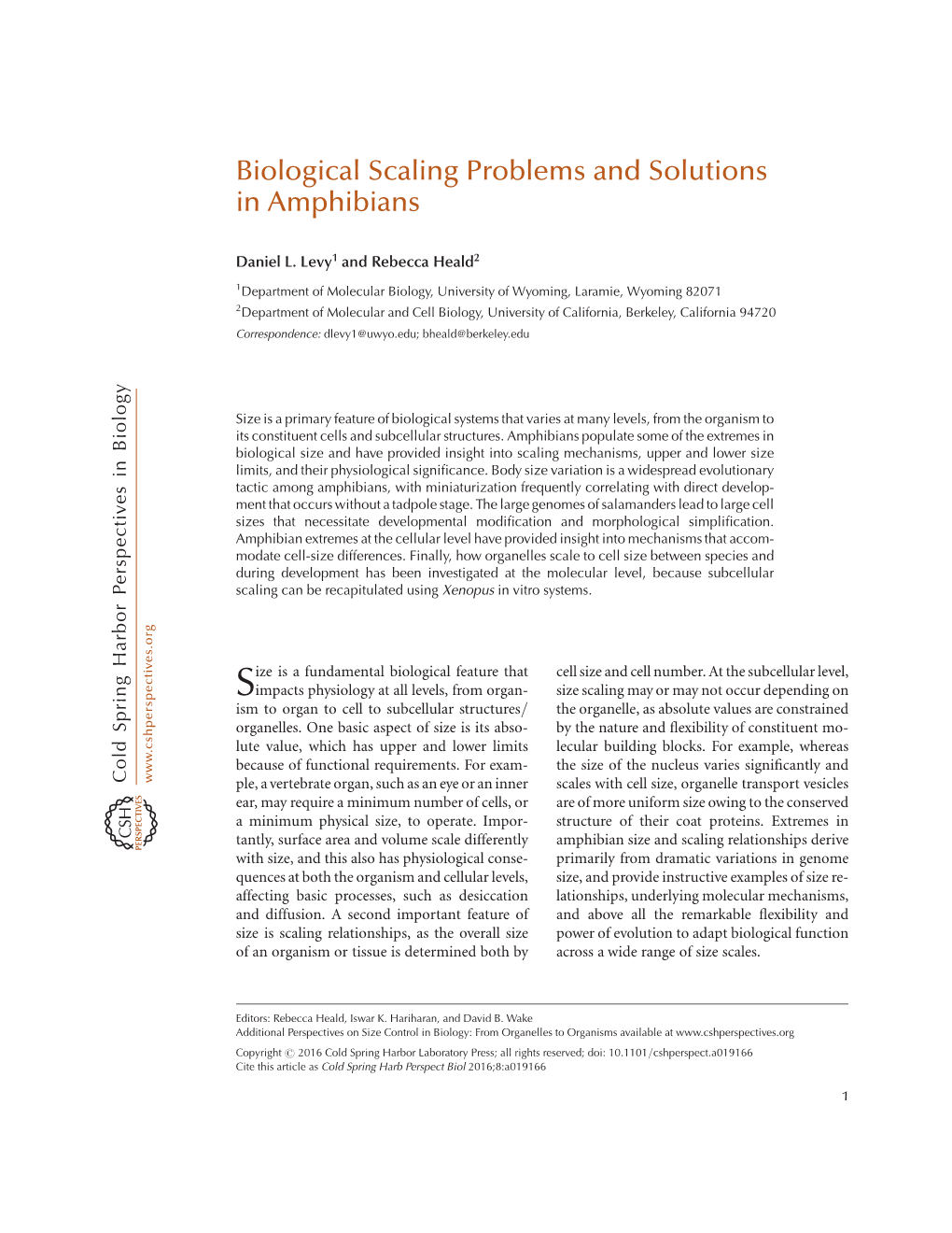 Biological Scaling Problems and Solutions in Amphibians