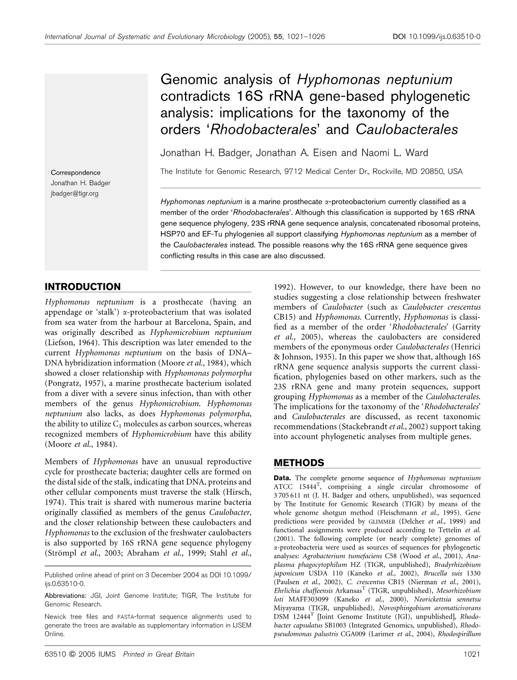 Genomic Analysis of Hyphomonas Neptunium