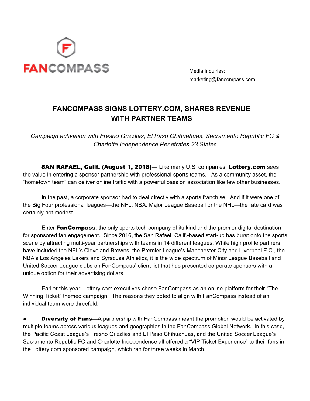 Fancompass Signs Lottery.Com, Shares Revenue with Partner Teams