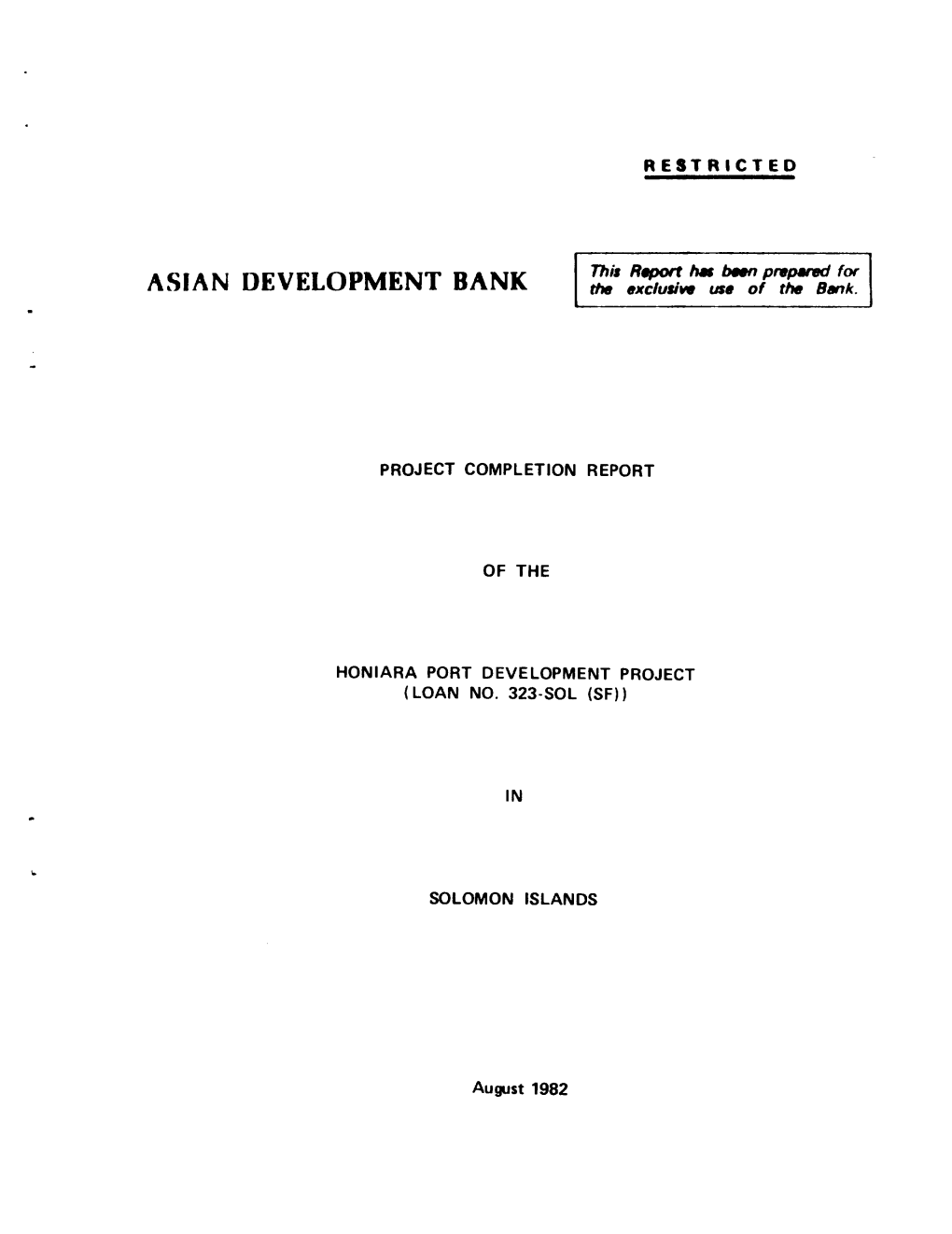 PCR: Solomon Islands: Honiara Port Development Project