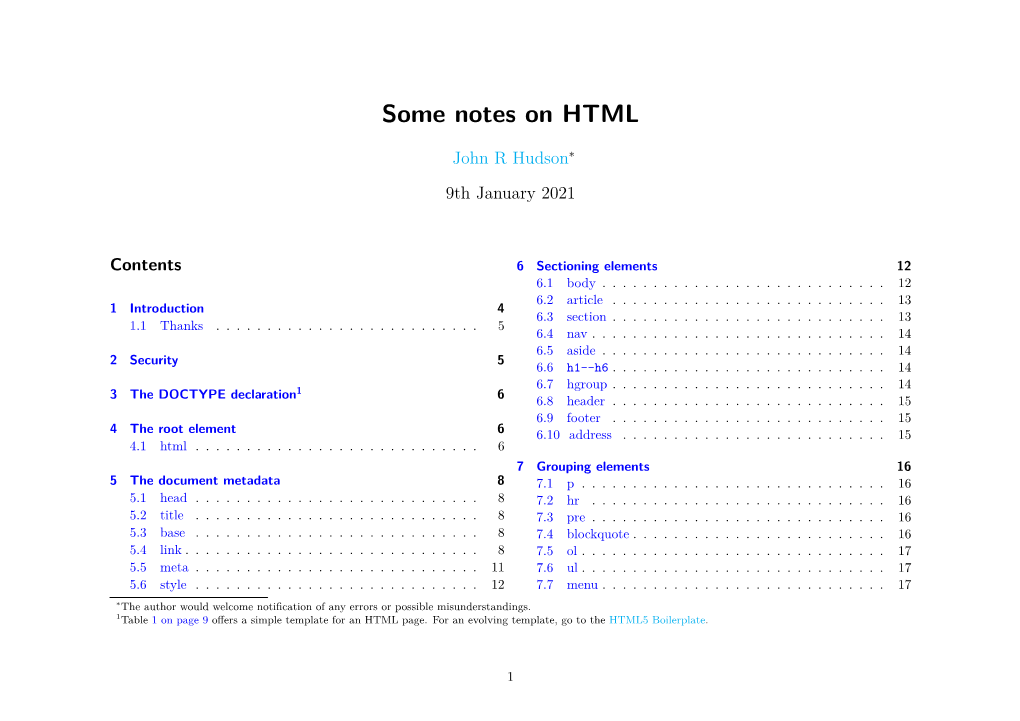Some Notes on HTML